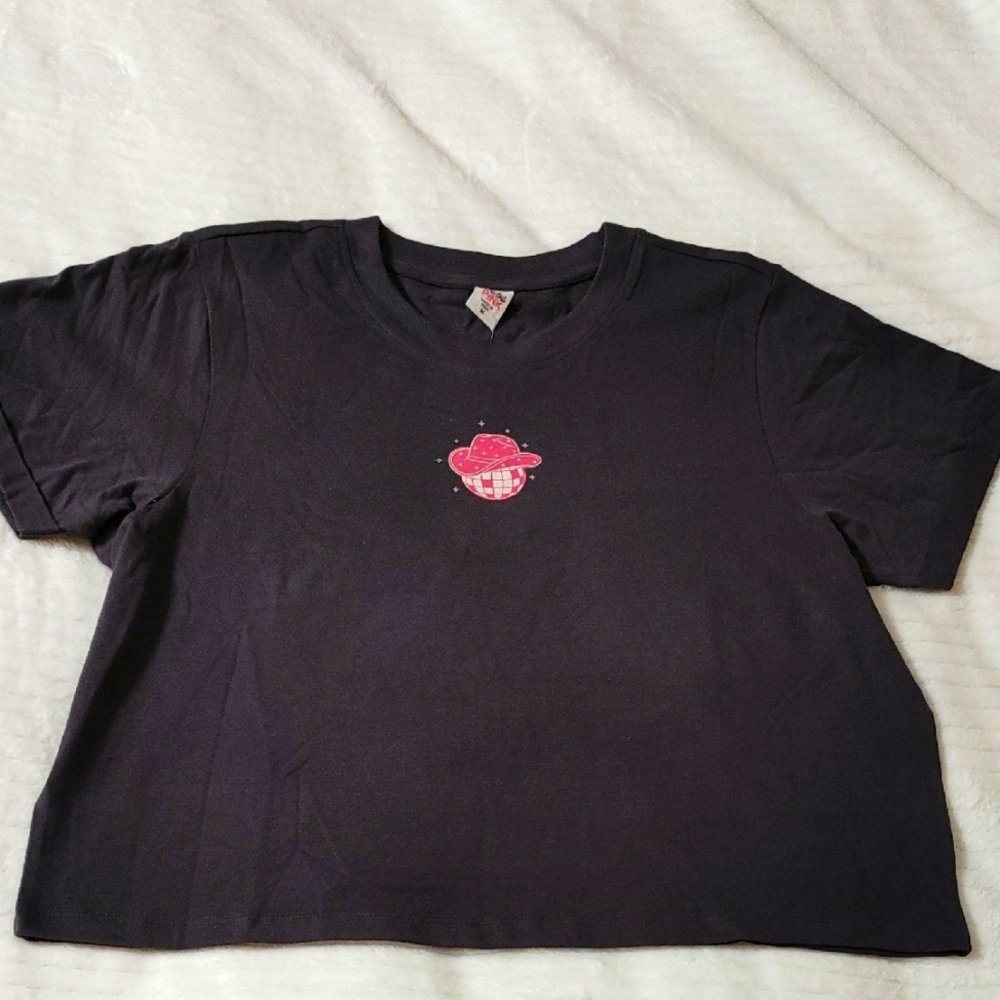 Women Black T-Shirt with Pink Planet Design